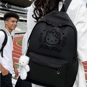 Hello Kitty Black Backpack with White Plush Charm